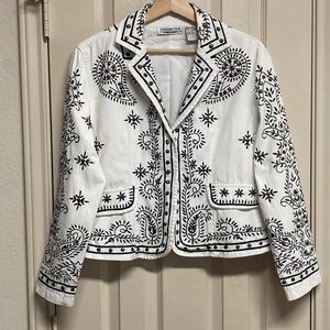 New Direction White Denim Embroidered Embellished Jacket Size S